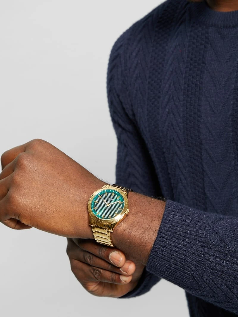 Gold-Tone and Green Analog Watch