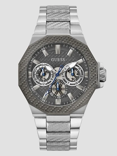 Silver-Tone and Gray Textured Multifunction Watch