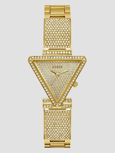 Gold-Tone Crystal Triangle Analog Watch