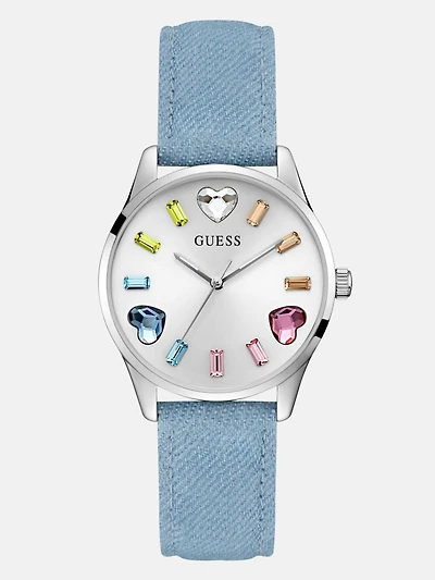 Blue Hearts Silver-Tone Analog Watch