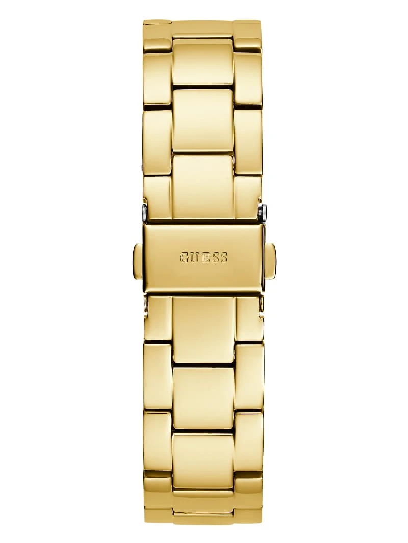 Gold-Tone and Burgundy Multifunction Watch