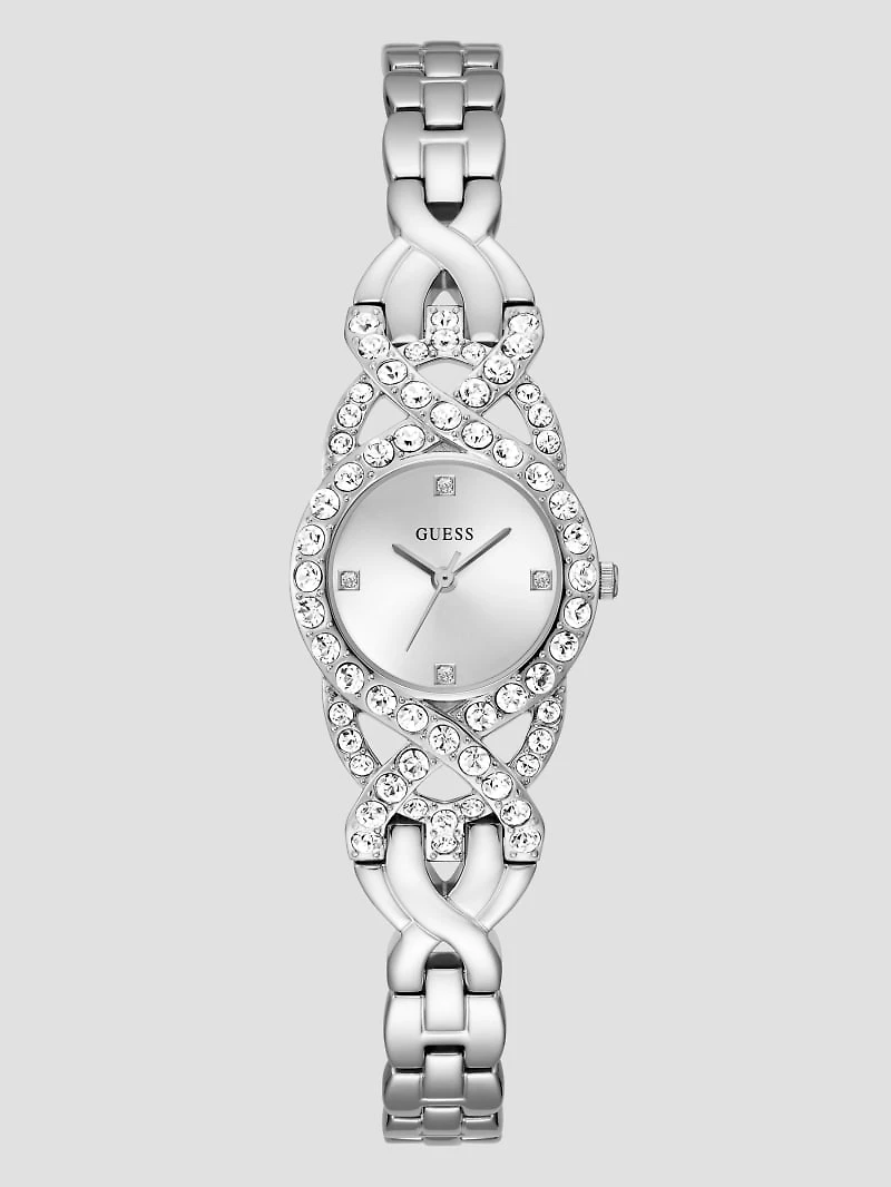 Silver-Tone Crystal Analog Watch