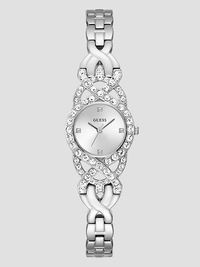 Silver-Tone Crystal Analog Watch