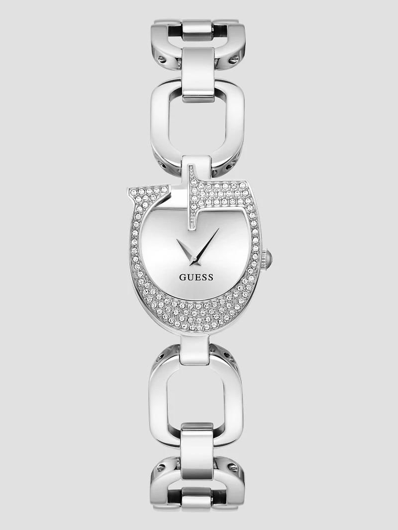 Silver-Tone Crystal Analog Watch