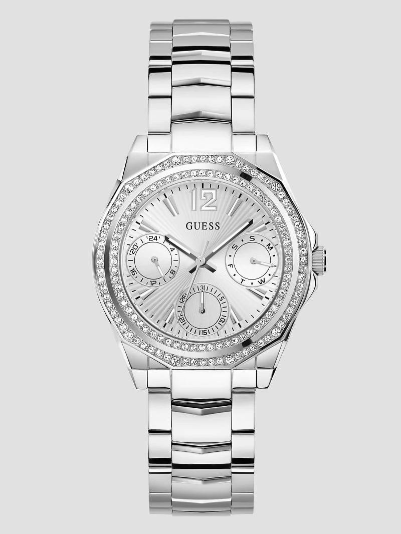 Silver-Tone and Crystal Multifunction Watch
