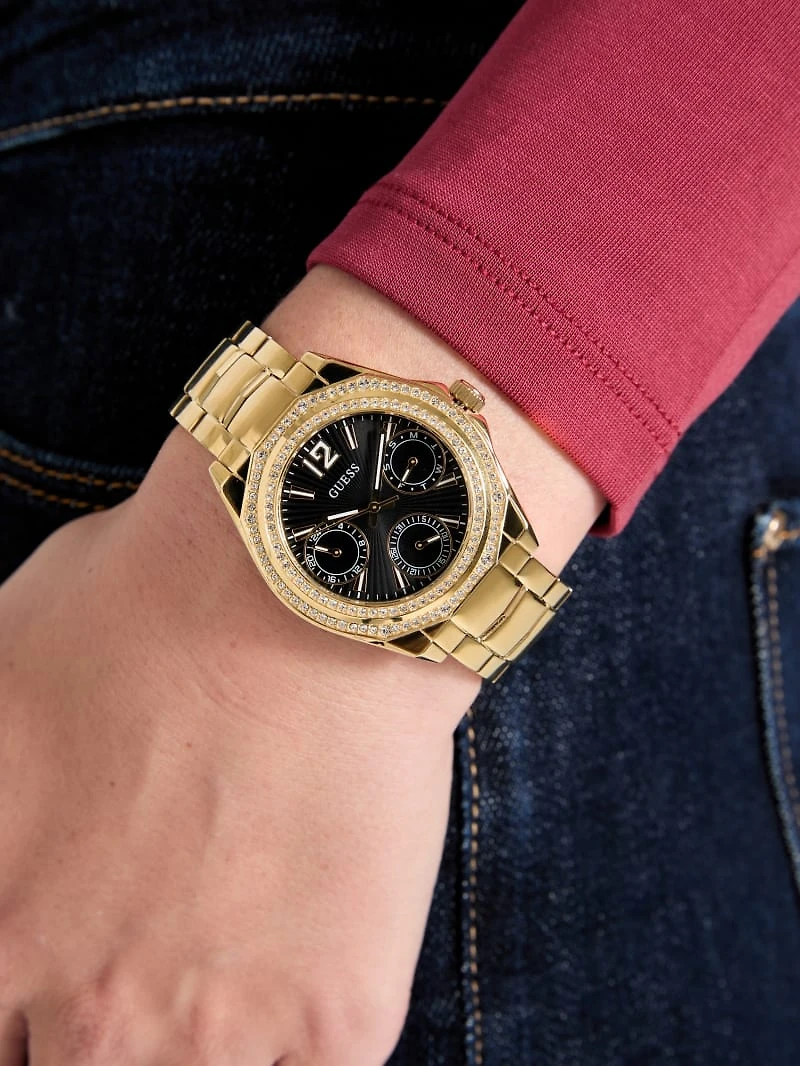 Gold-Tone and Black Multifunction Watch