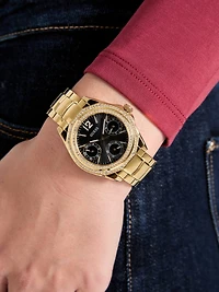 Gold-Tone and Black Multifunction Watch