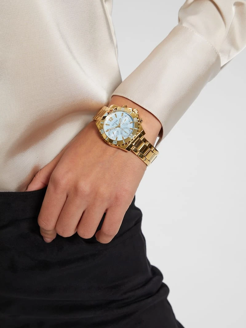 Gold-Tone and Light Blue Multifunction Watch