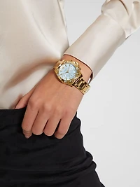 Gold-Tone and Light Blue Multifunction Watch