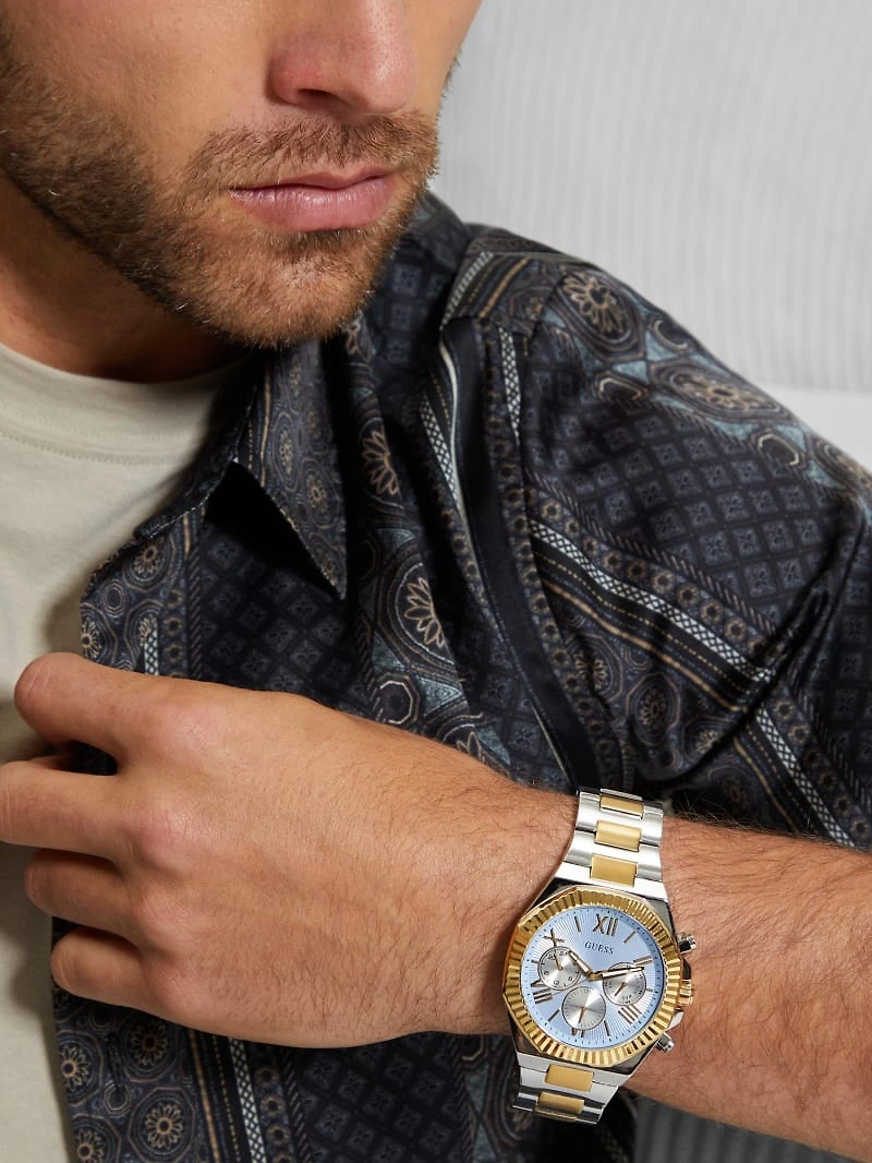 Two-Tone and Blue Multifunction Watch