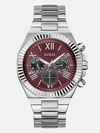 Silver-Tone and Maroon Multifunction Watch