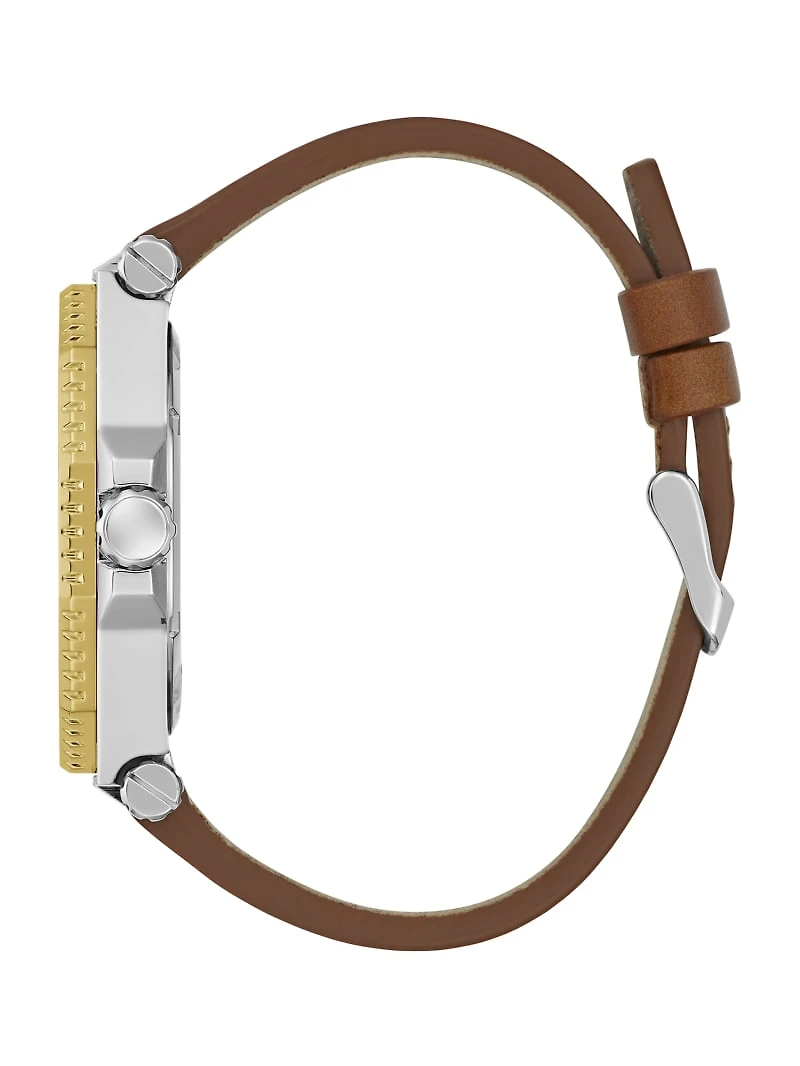 Two-Tone and Brown Leather Multifunction Watch