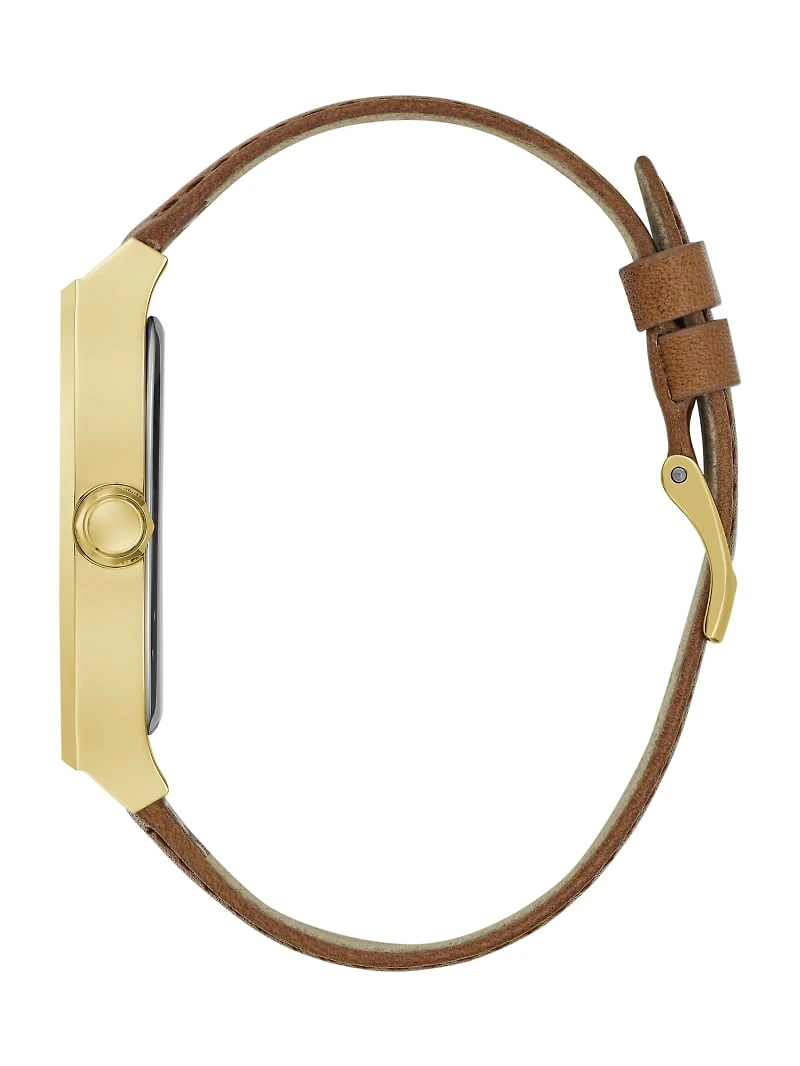 Gold-Tone and Brown Leather Analog Watch