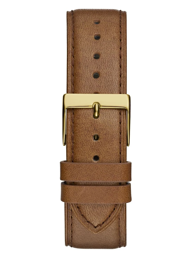 Gold-Tone and Brown Leather Analog Watch