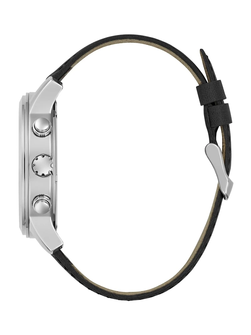 Silver-Tone Leather Multifunction Watch