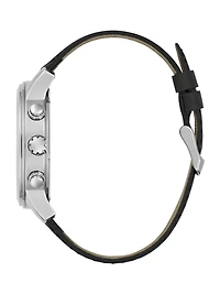 Silver-Tone Leather Multifunction Watch