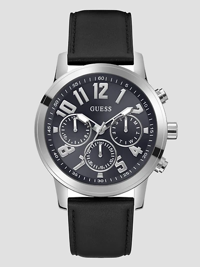 Silver-Tone Leather Multifunction Watch