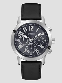 Silver-Tone Leather Multifunction Watch