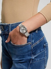 Silver-Tone Mesh Analog Watch
