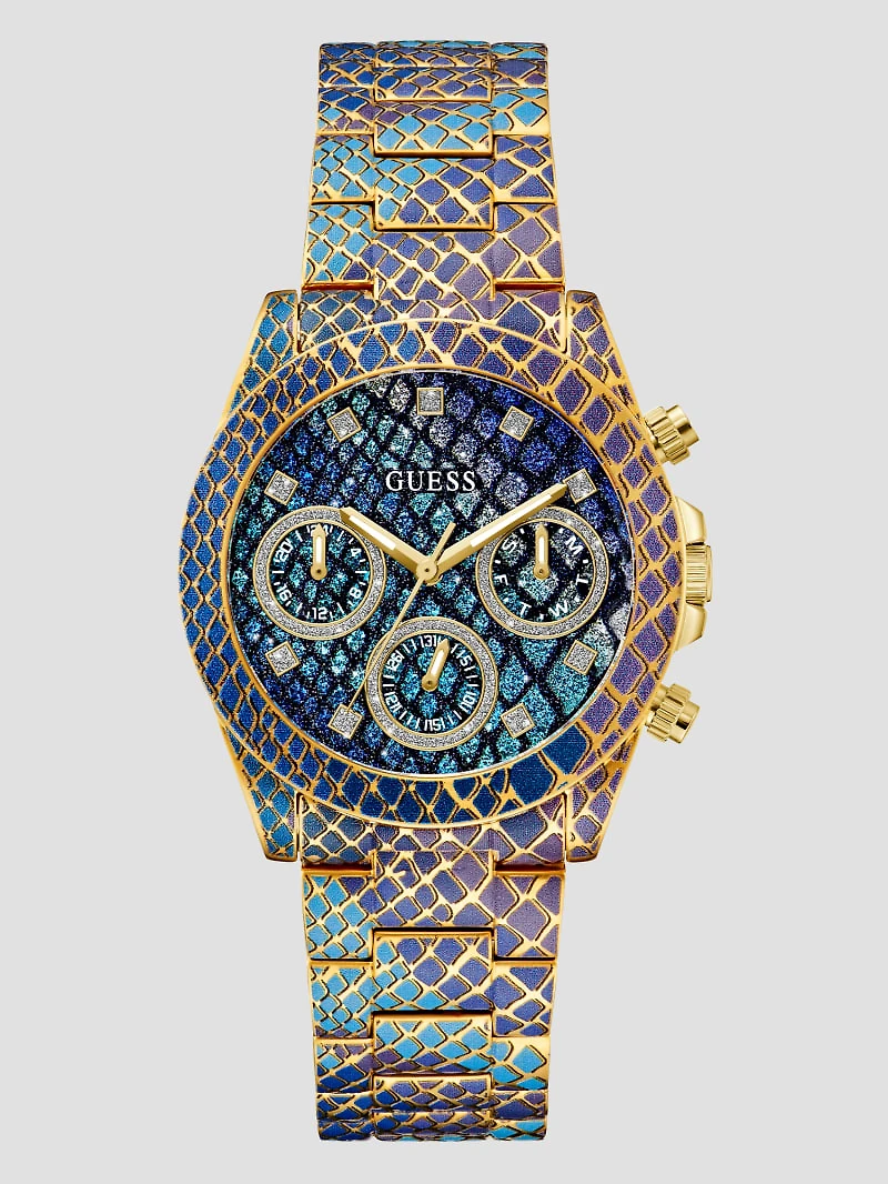 Printed Gold-Tone Multifunction Watch