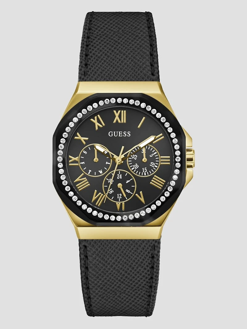 Black Leather Chronograph Watch