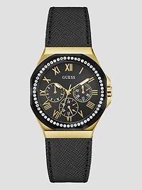 Black Leather Chronograph Watch