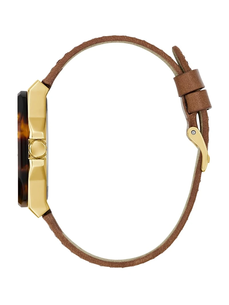 Multi-Tone and Brown Leather Multifunctional Watch