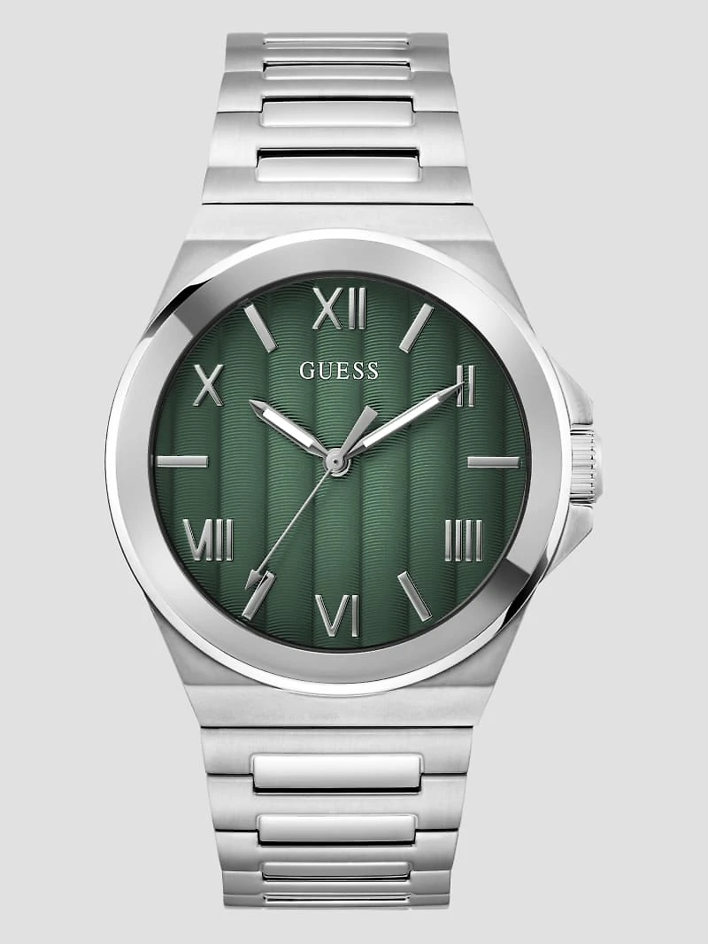 Silver-Tone and Green Analog Watch