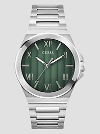 Silver-Tone and Green Analog Watch