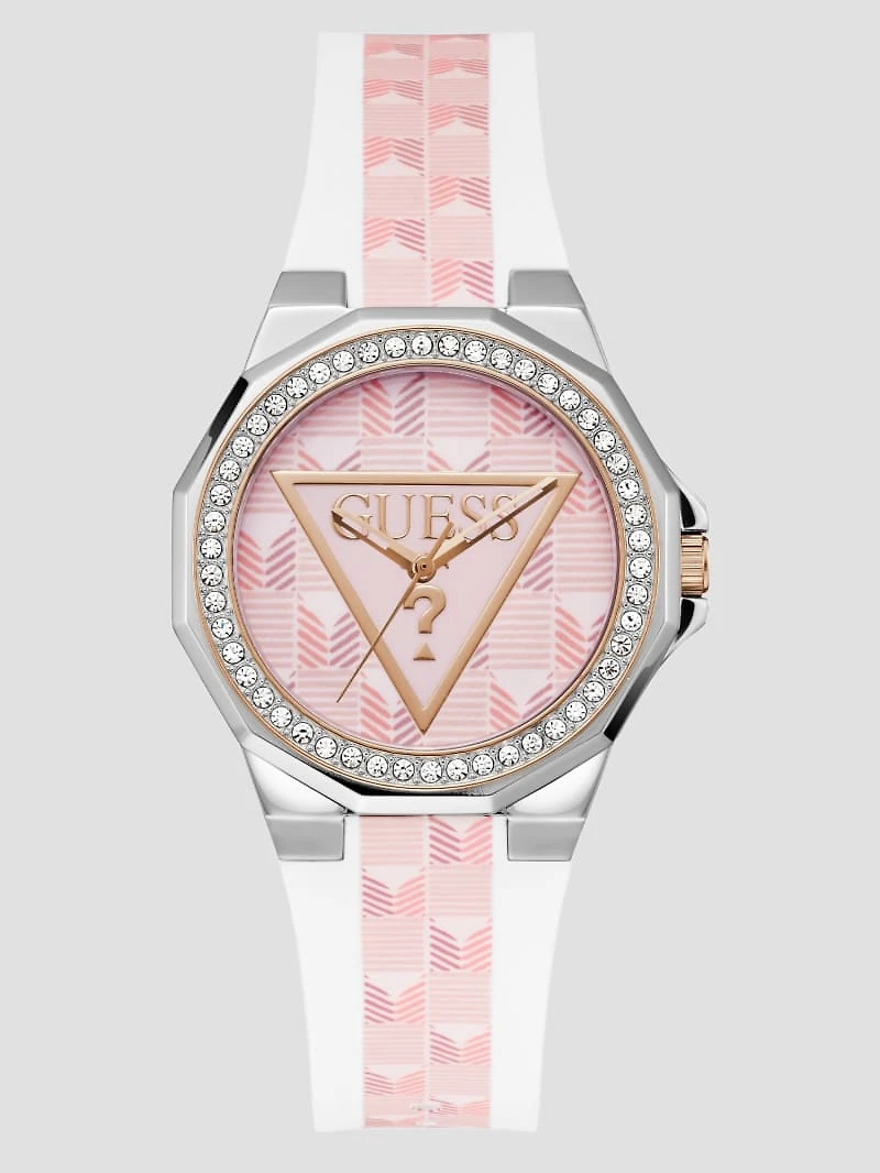 White and Pink Analog Leather Watch