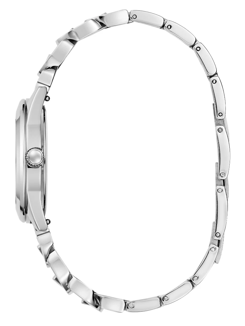 Silver-Tone and Pink Analog Watch