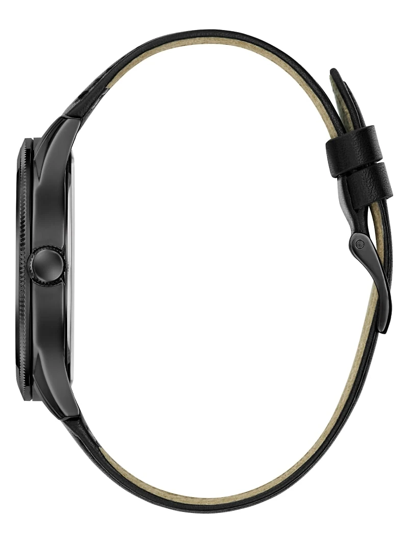 Black Leather Analog Watch