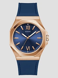 Rose Gold-Tone and Blue Analog Watch