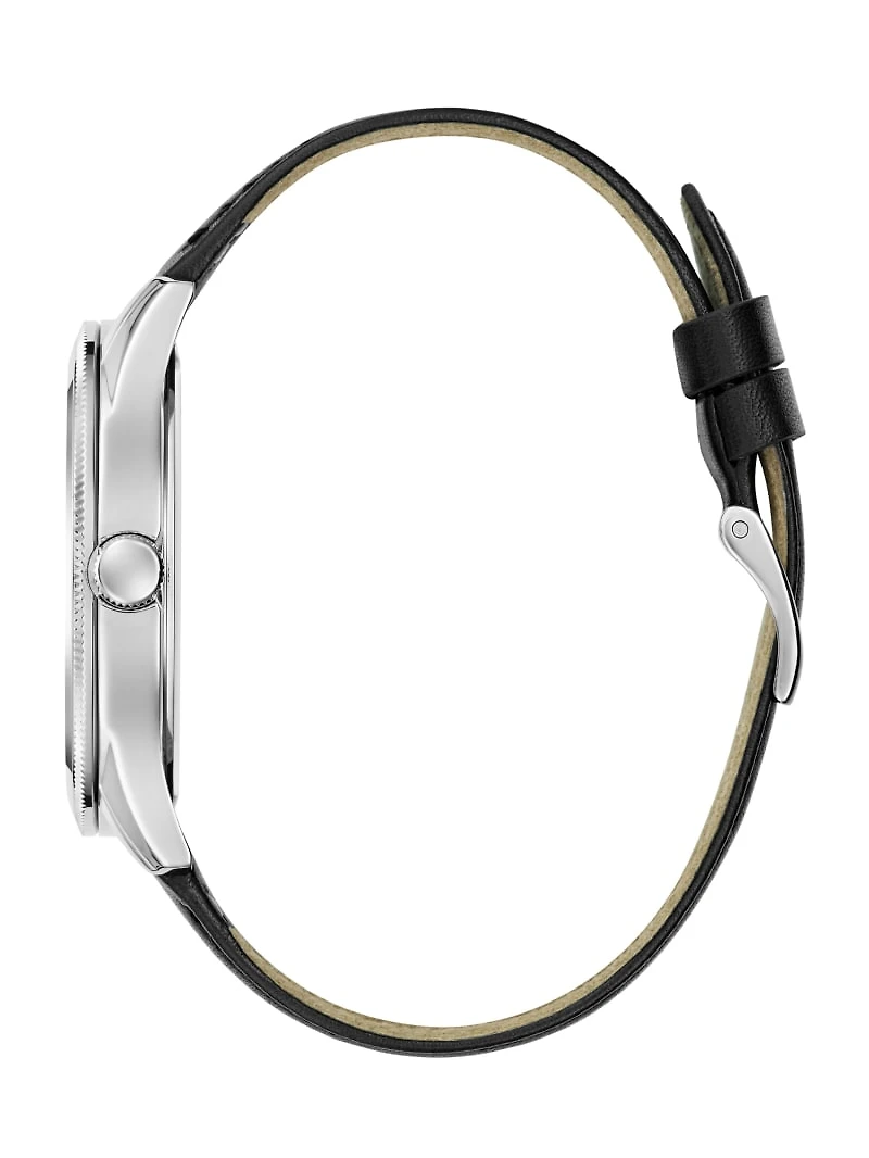 Silver-Tone Analog Leather Watch