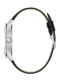 Silver-Tone Analog Leather Watch