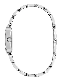 Silver-Tone Textured Square Analog Watch