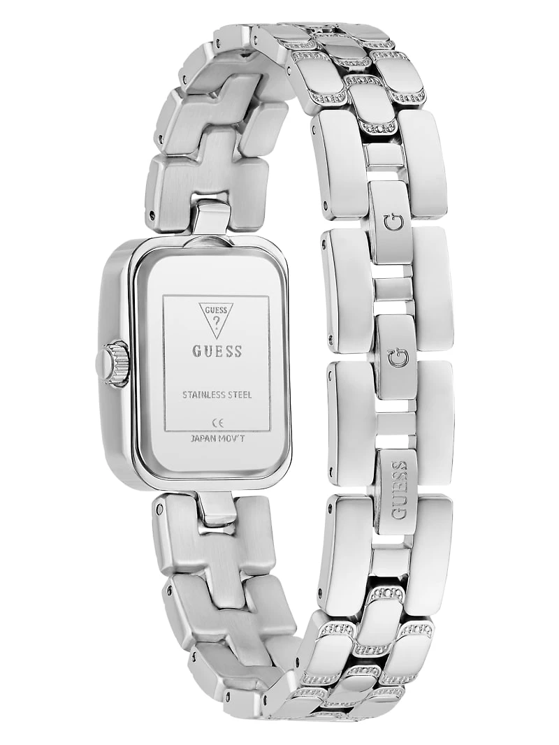 Silver-Tone Textured Square Analog Watch