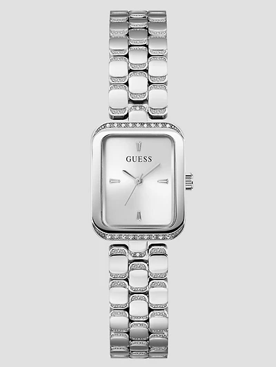 Silver-Tone Textured Square Analog Watch