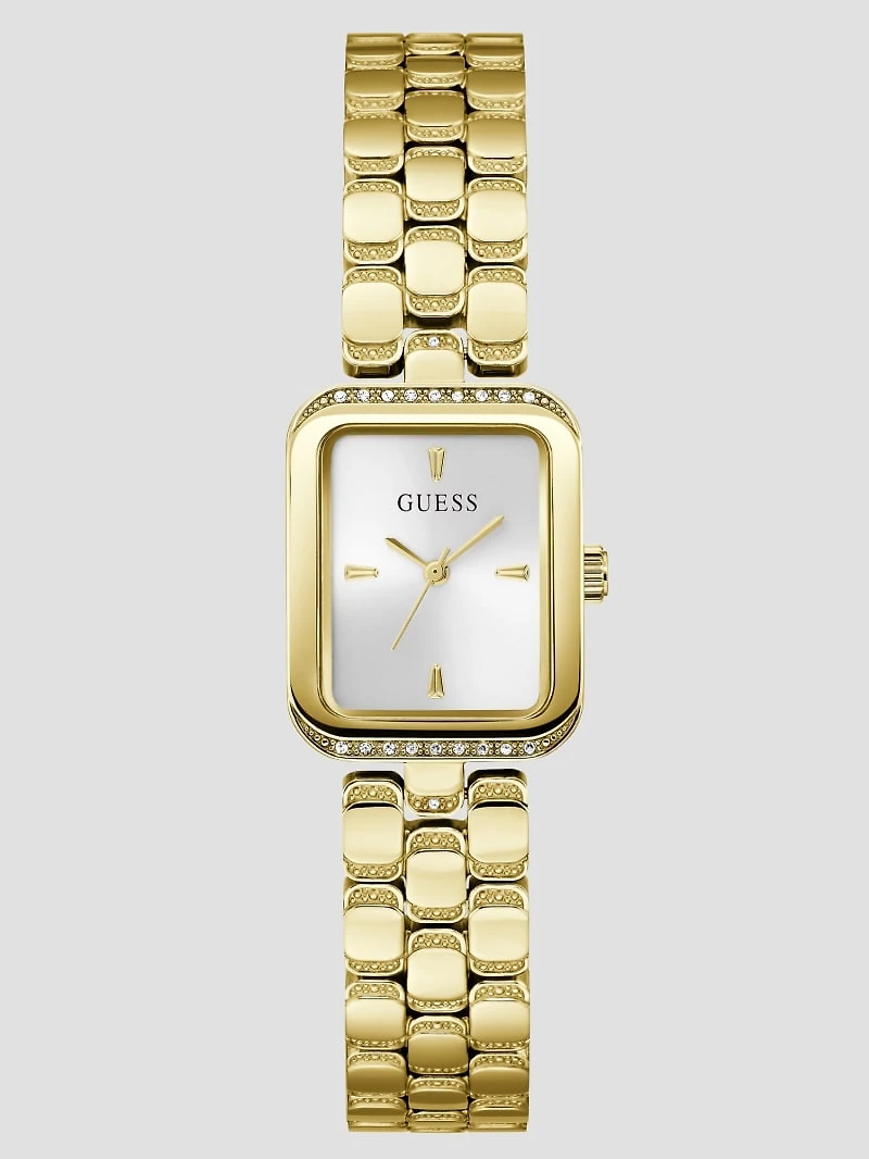 Gold-Tone Textured Square Analog Watch