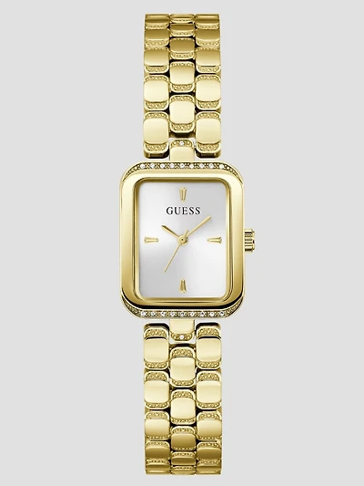 Gold-Tone Textured Square Analog Watch