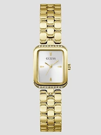 Gold-Tone Textured Square Analog Watch