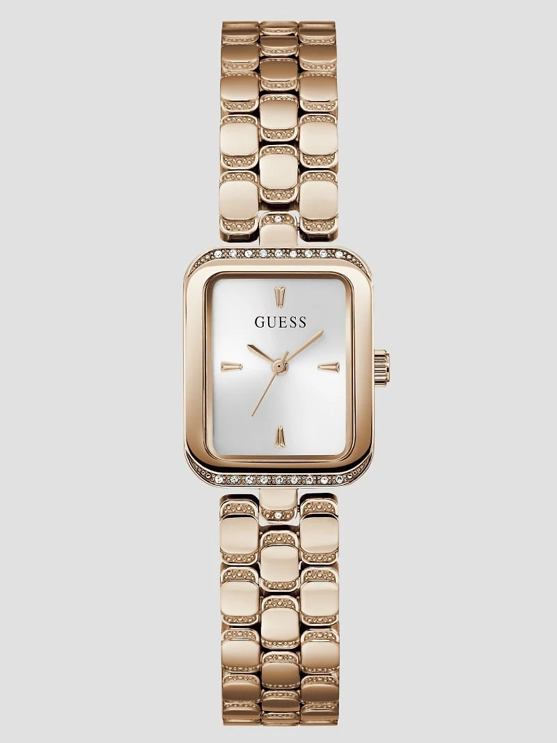 Rose Gold-Tone Textured Square Analog Watch