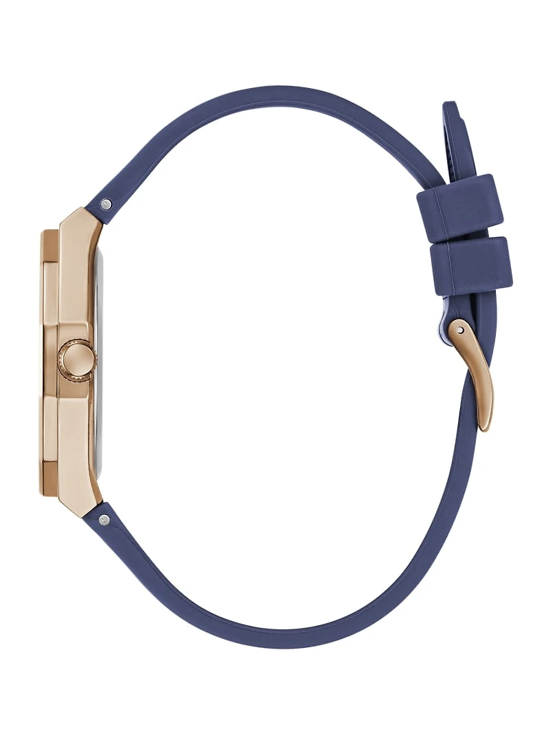 Rose Gold-Tone and Navy Silicone Analog Watch