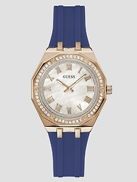 Rose Gold-Tone and Navy Silicone Analog Watch