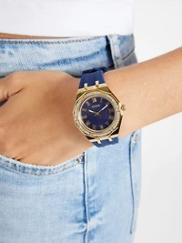Gold-Tone and Blue Silicone Analog Watch