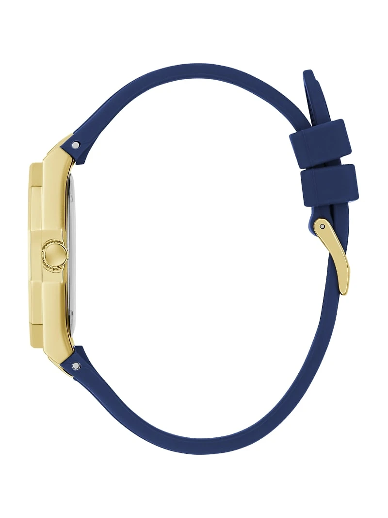 Gold-Tone and Blue Silicone Analog Watch