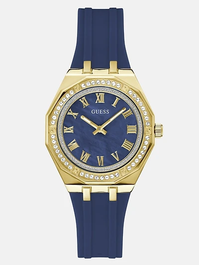 Gold-Tone and Blue Silicone Analog Watch