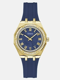 Gold-Tone and Blue Silicone Analog Watch
