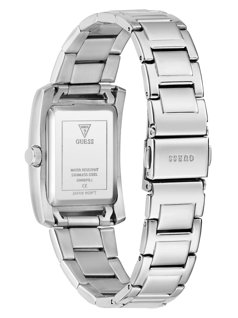 Silver-Tone Crystal Square Analog Watch