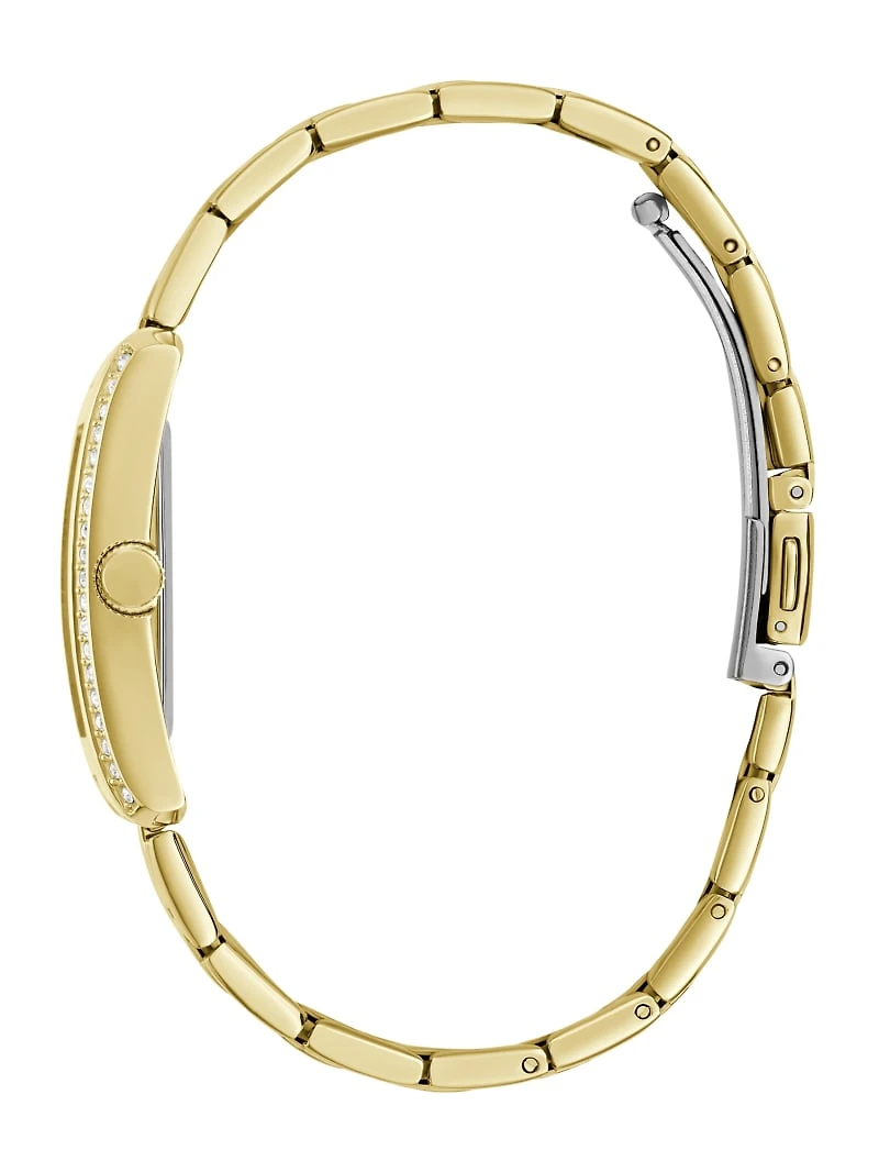 Gold-Tone Crystal Square Analog Watch